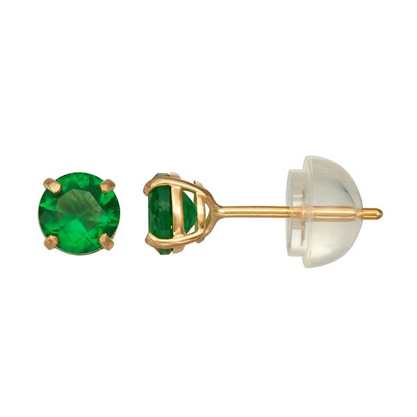 Kids' Junior Jewels 14k Gold Gemstone Stud Earrings - Simulated Emerald