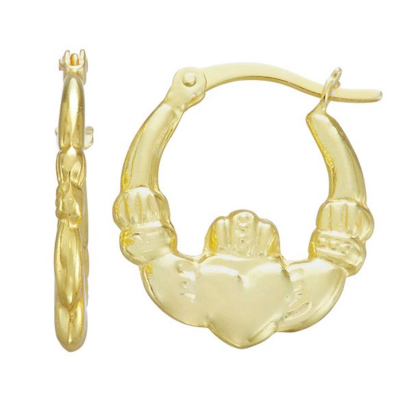 14k Gold Small Claddagh Creole Hoop Earrings