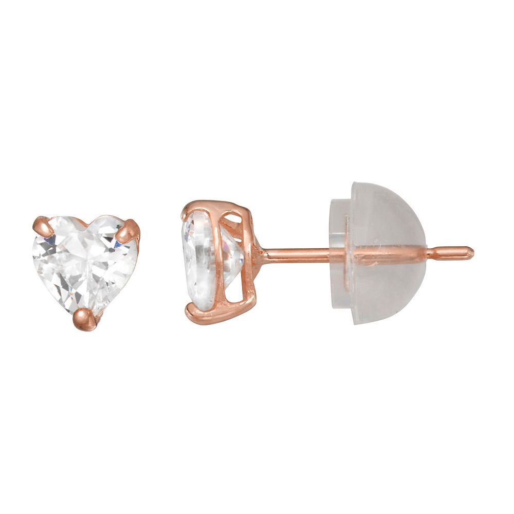Round Cut Simulated Alexandrite Heart Stud Earring In 14K Yellow Gold Over Sterling Silver