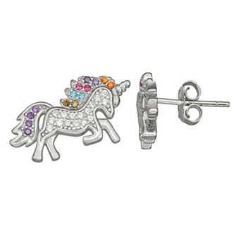 Junior Jewels Kids' Sterling Silver Cubic Zirconia Unicorn Stud Earrings