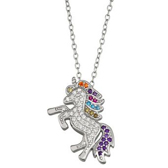 Junior Jewels Kids' Sterling Silver Cubic Zirconia Unicorn Pendant Necklace
