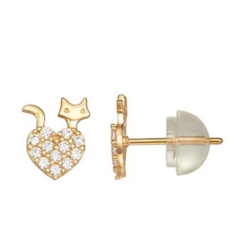 Junior Jewels Kids' 10k Gold Cubic Zirconia Cat Heart Stud Earrings
