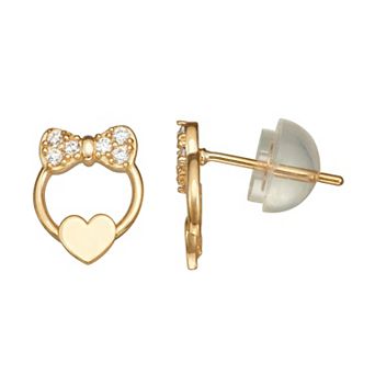 Junior Jewels Kids' 10k Gold Cubic Zirconia Bow & Heart Stud Earrings