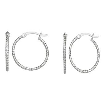 Junior Jewels Sterling Silver Diamond Cut Hoop Earring Set
