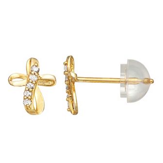 Junior Jewels Kids 14k Gold 1/10 Carat T.W. Diamond Cross Stud Earrings
