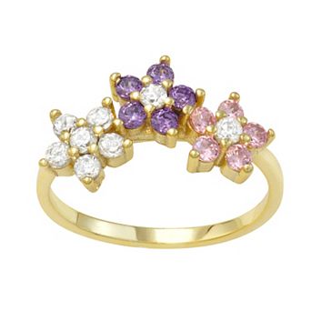 Junior Jewels Kids' 14k Gold Over Silver Multicolor Cubic Zirconia Flower Ring