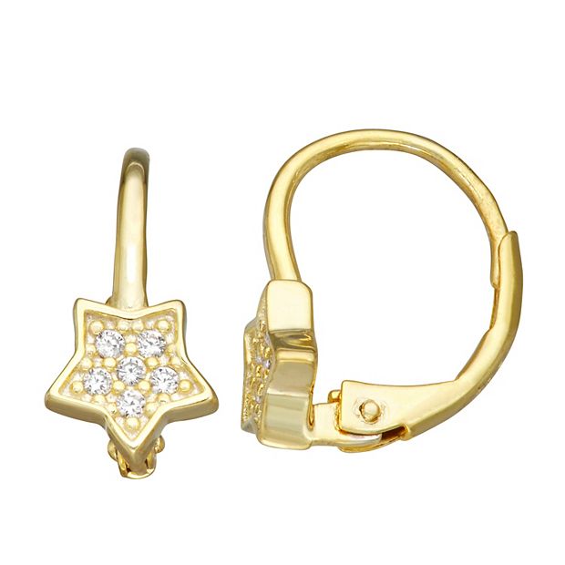 14K Yellow Gold White CZ Star Screw Back Earrings For Children Of Ages –