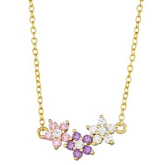 Junior Jewels Kids' 14k Gold Over Silver Multicolor Cubic Zirconia Flower Necklace