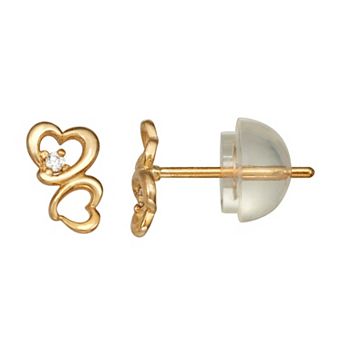 Junior Jewels Kids' 14k Gold 1/10 Carat T.W. Diamond Double Heart Stud Earrings