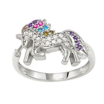 Junior Jewels Kids' Sterling Silver Multicolor Cubic Zirconia Unicorn Ring