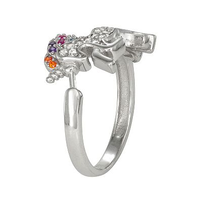 Junior Jewels Kids' Sterling Silver Multicolor Cubic Zirconia Unicorn Ring