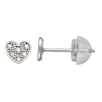 Junior Jewels Kids 14k White Gold 1/10 Carat T.W. Diamond Heart Stud Earrings