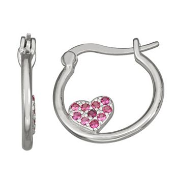 Junior Jewels Kids' Sterling Silver Cubic Zirconia Cluster Heart Hoop Earrings