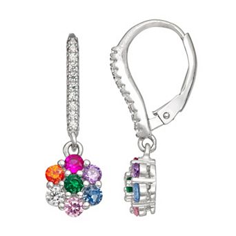 Junior Jewels Kids Sterling Silver Cubic Zirconia Multicolor Flower Earrings