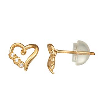 Junior Jewels Kids' 14k Gold 1/10 Carat T.W. Diamond Heart Stud Earrings