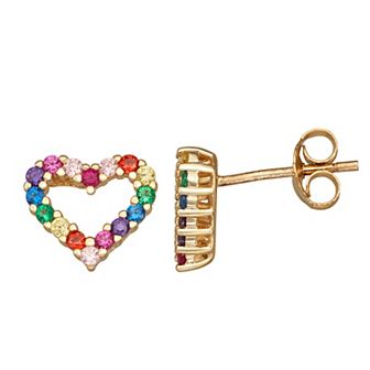 Junior Jewels Kids' 14k Gold Over Silver Multicolor Cubic Zirconia Heart Stud Earrings