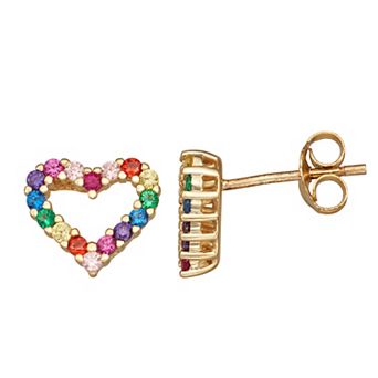 Junior Jewels Kids' 14k Gold Over Silver Multicolor Cubic Zirconia Heart Stud Earrings