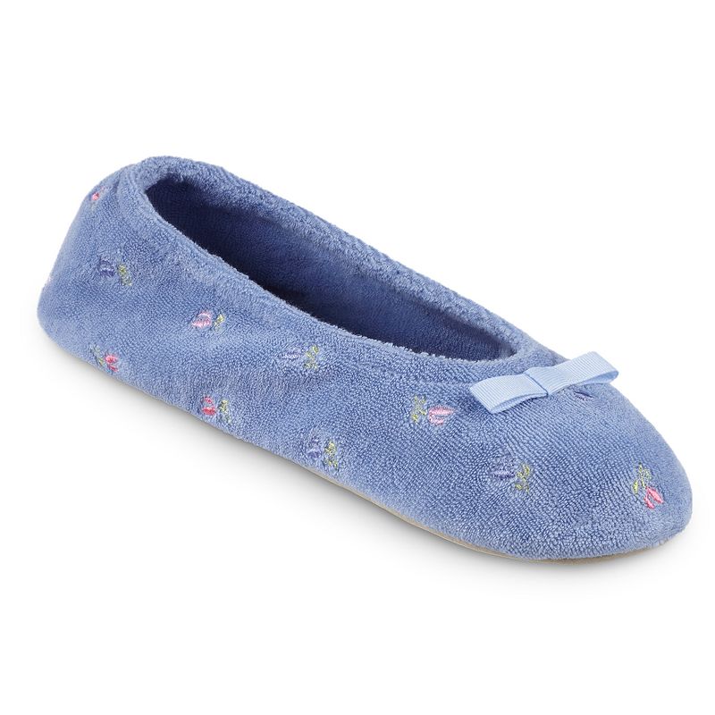 Womens isotoner Floral Embroidered Ballerina Slippers, Size: Small, Blue