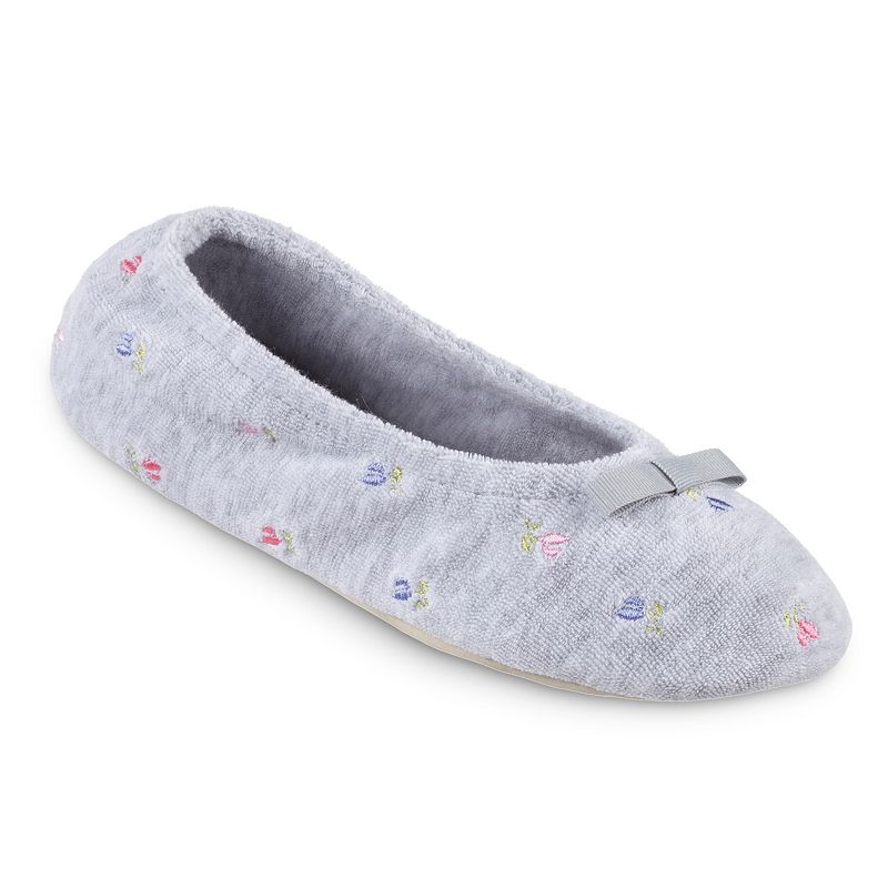 Womens isotoner Floral Embroidered Ballerina Slippers, Size: Small, Grey
