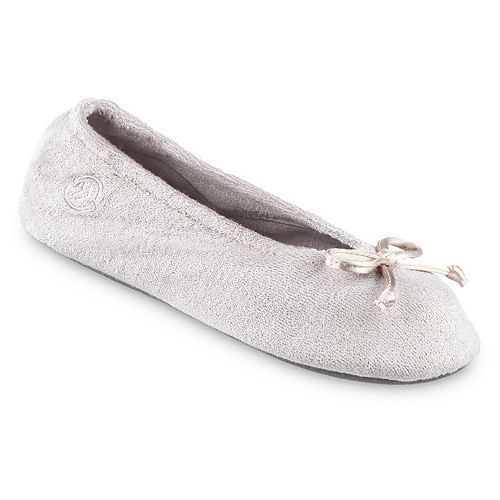 isotoner signature terry ballet flat slippers with satin bow