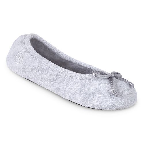 isotoner signature terry ballet flat slippers with satin bow