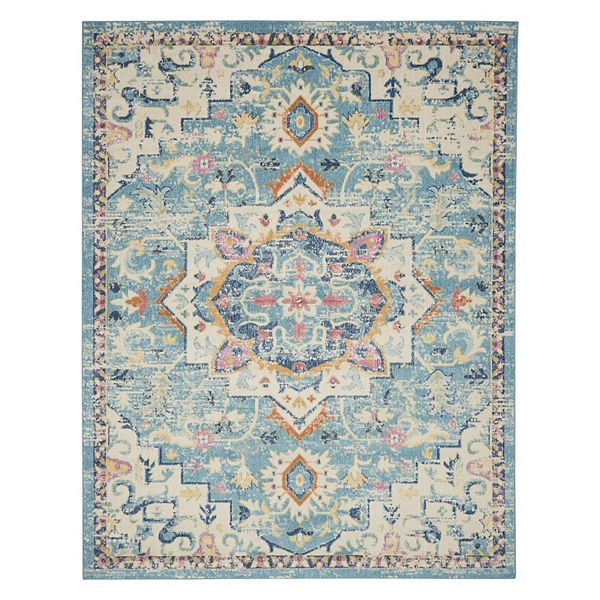 Nourison Passion Boho Medallion Area Rug Ivory/Light Blue 5'3" x 7'3"