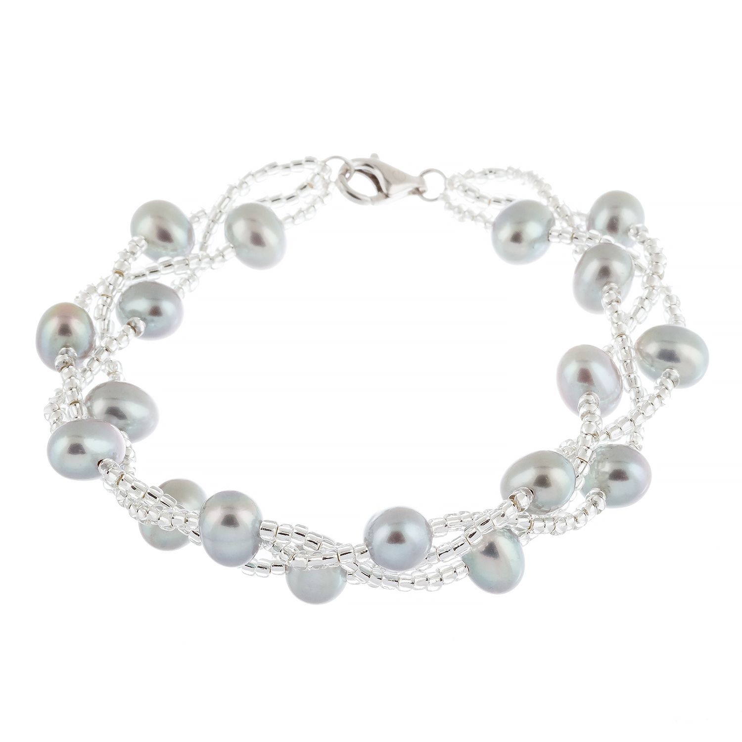 Sterling Silver Dyed Gray Freshwater Cultured Pearl Bracelet