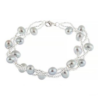 Splendid Pearls Sterling Silver Dyed Gray Freshwater Cultured Pearl Bracelet