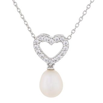 Splendid Pearls Sterling Silver Freshwater Cultured Pearl Heart Pendant