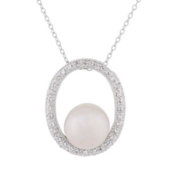Splendid Pearls Sterling Silver Freshwater Cultured Pearl Oval Pendant