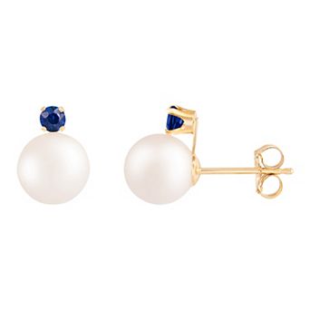 Splendid Pearls 14k Gold Freshwater Cultured Pearl & Sapphire Accent Stud Earrings