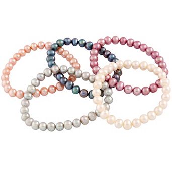 Splendid Pearls 5 pc Dyed Freshwater Cultured Pearl Elastic Bracelet Set