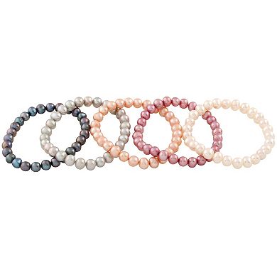 Splendid Pearls 5-Piece Dyed Freshwater Cultured Pearl Elastic Bracelet Set