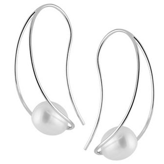 Splendid Pearls Sterling Silver Freshwater Cultured Pearl Threader Earrings