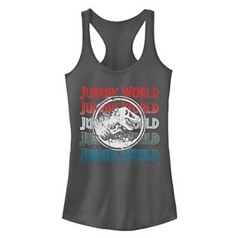 Juniors' Jurassic World Two Red White And Blue Logo Stack Tank Top