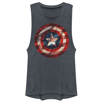 Juniors' Marvel's Captain America Avengers Shield & Flag Muscle Tank Top