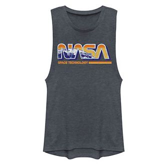 Juniors' NASA Space Technology Retro Rainbow Logo Muscle Tank Top