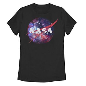 Juniors' NASA Purple Pink Mix Galaxy Style Logo Tee