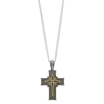Sterling Silver & 14k Gold Cross Pendant Necklace