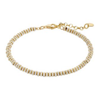 Two Tone Sterling Silver Beaded Bracelet