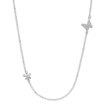 Sterling Silver Cubic Zirconia Double Butterfly Necklace