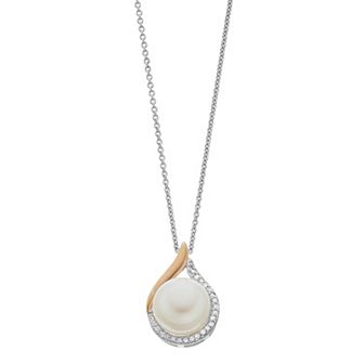 14k Rose Gold Over Silver Freshwater Cultured Pearl & Diamond Accent Drop Pendant Necklace