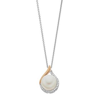 14k Rose Gold Over Silver Freshwater Cultured Pearl & Diamond Accent Drop Pendant Necklace