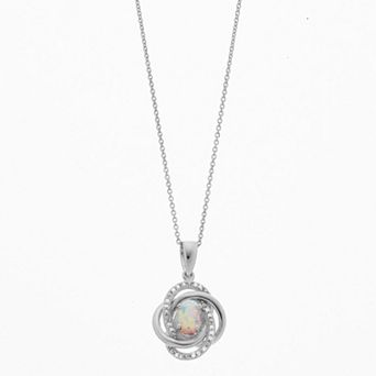Sterling Silver Lab-Created Opal & Diamond Accent Oval Knot Pendant Necklace