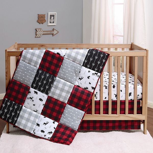 2 Pack Set Woodland Creatures and Grey Plaid The Peanutshell Crib Sheet Set for Baby Boys or Girls