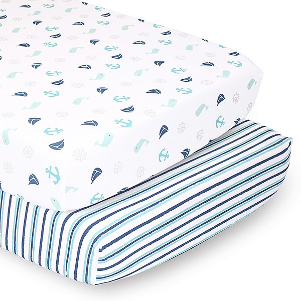 The Peanutshell 2 Pack Nautical & Stripes Fitted Crib Sheets