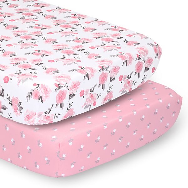 The Peanutshell 2 Pack Roses & Ditzy Floral Fitted Crib Sheets