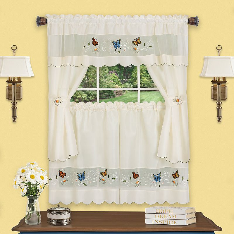 Achim 2-pack Daisy Meadow Embellished Cottage Window Curtain Set, Multicolo