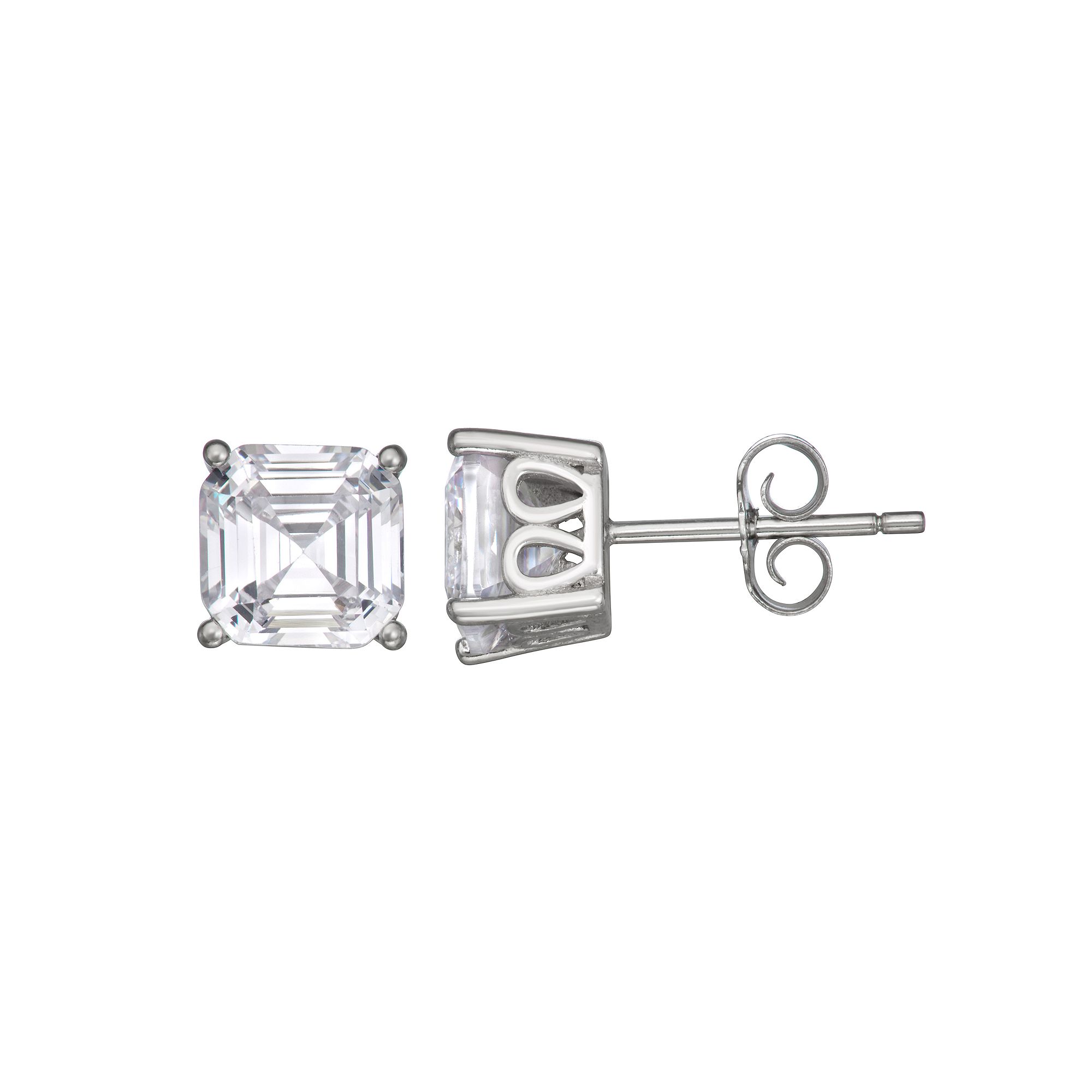 Contessa Di Capri Asscher Cut Cubic Zirconia Stud Earrings, Womens, Size: 