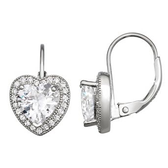 Contessa Di Capri Cubic Zirconia Halo Heart Leverback Earrings